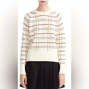 Maje White and Red Plaid Sweater
